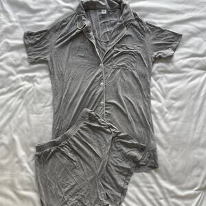Grey pajama set with shorts and top